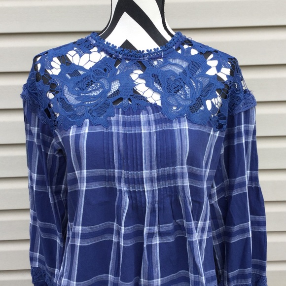NWT Free People Blue Plaid Darling Diana Top - Picture 6 of 8